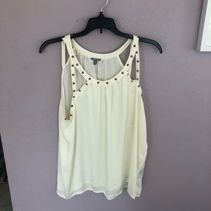 Cream gold embellished tank blouse size XL